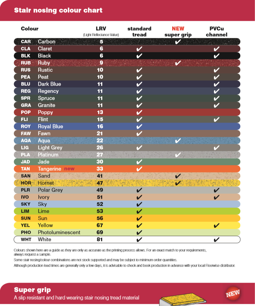 Stair Nosings Colour Chart - Floorwise